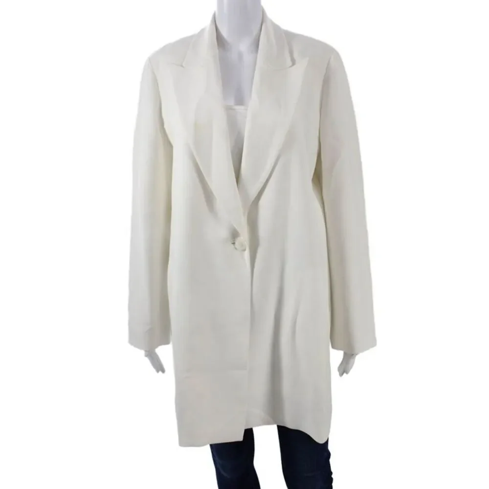 Lafayette 148 New York Women White Collared Button Blazer Long Sleeve Size M